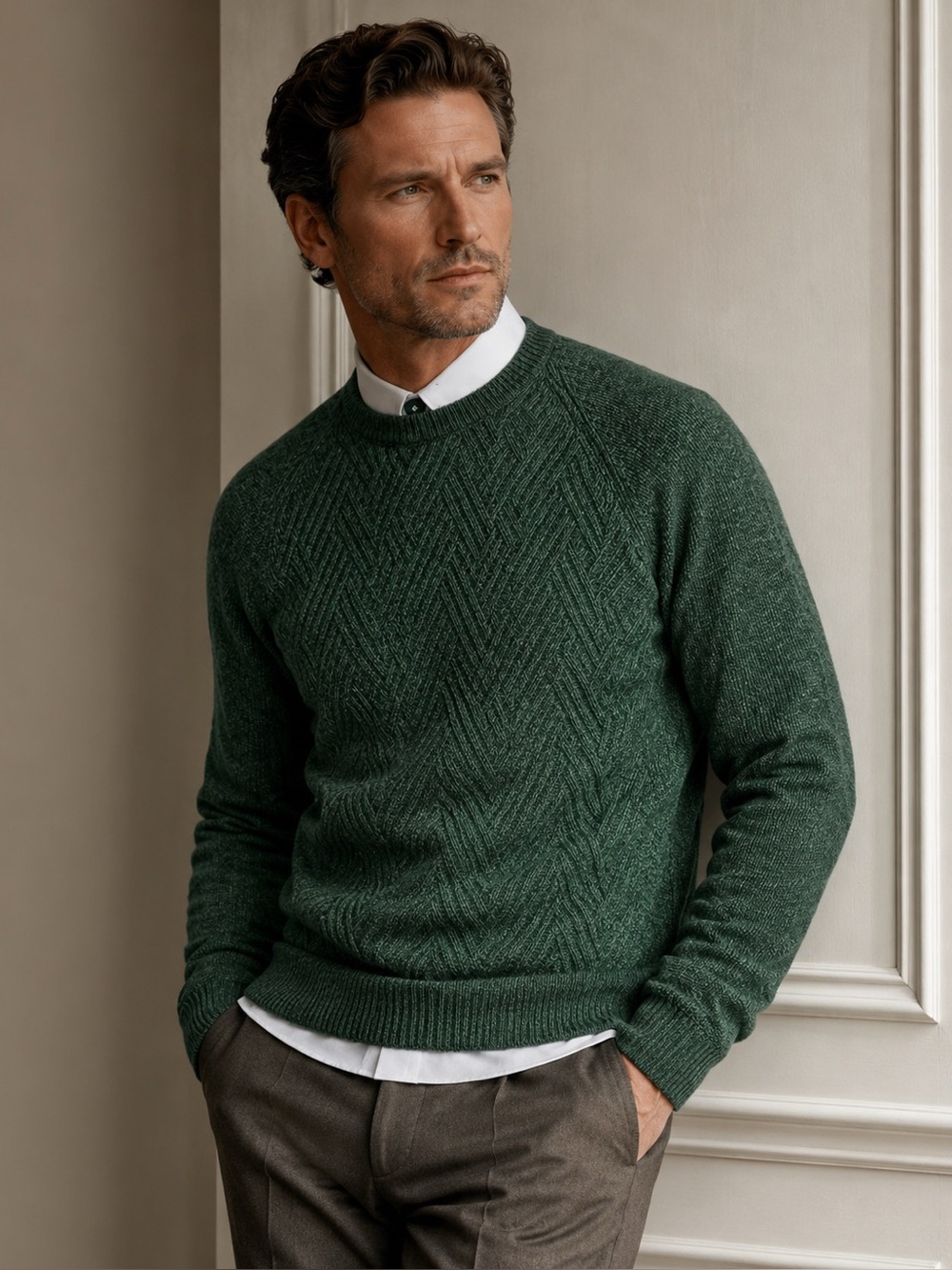 The Cashmere Project Green cashmere  chevron Crewneck Sweater Mens Sz L